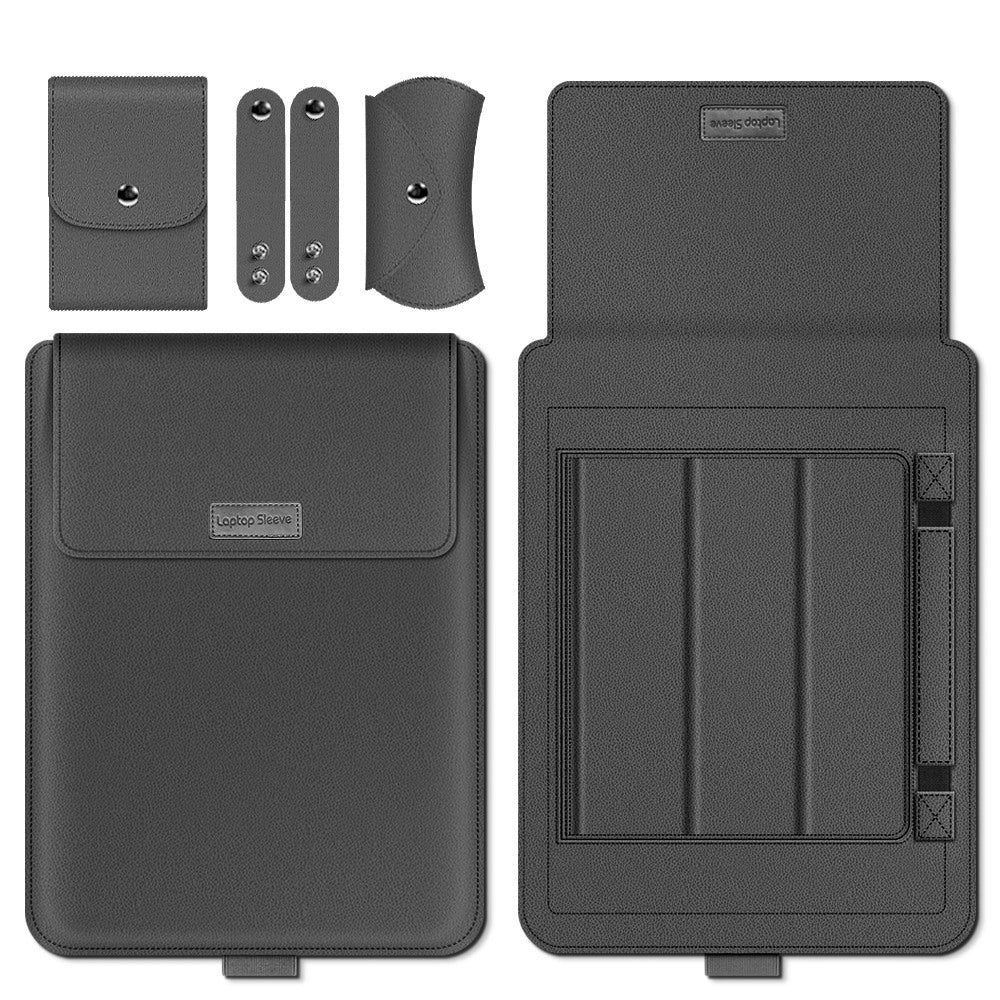 4Pcs/Set Portable Sleeve Bag for 16/17-inch Laptops Shockproof Carry Case Anti-Drop PU Leather Storage Bag with Stand/Handle Strap - Grey 4Pcs/Set Portable Sleeve Bag for 16/17-inch Laptops Shockproof Carry Case Anti-Drop PU Leather Storage Bag with Stand/Handle Strap - Grey